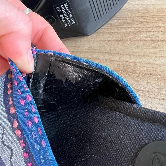 Art Effects Blue Embroidered Square Toe Chunky Slide Sandals Brazil Size 8 - Picture 5 of 11